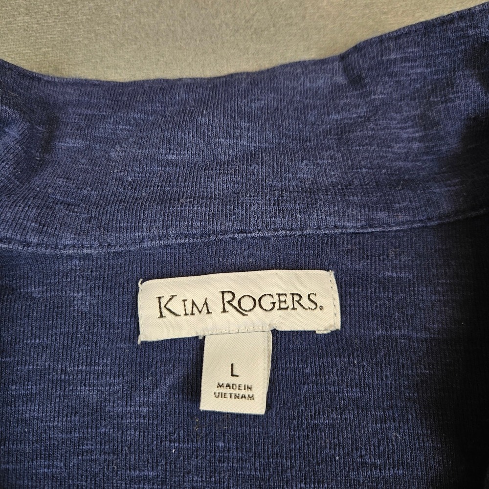 Kim Rogers Navy Blue Cotton Slub Knit Button Front Tunic Top Sharkbite Hem L - Picture 5 of 7